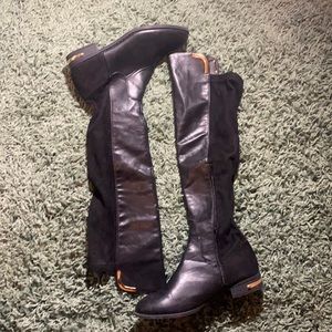 Black Just Fab Long Leather Suede Fall/Winter Boot with Gold Trims Size 10 Women